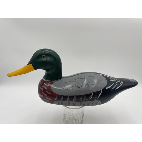 Vintage Hand-Painted Wooden Mallard Duck Decoy with Intricate Feather Details & - Picture 1 of 9